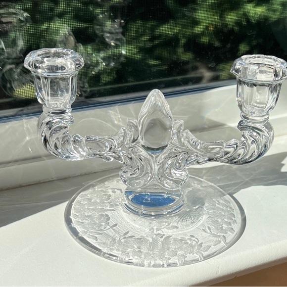 Vintage Glass New Martinsville Floral Etched Blown Glass Candlestick Holder - Picture 2 of 12